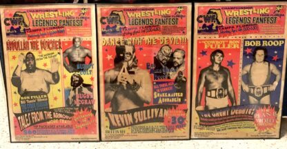 CWF FANFEST POSTER SET! Three Pro Wrestling posters from the cancelled 2020 event featuring Abdullah The Butcher, Kevin Sullivan, Cowboy Ron Fuller, Bob Roop, Buddy Colt and more!